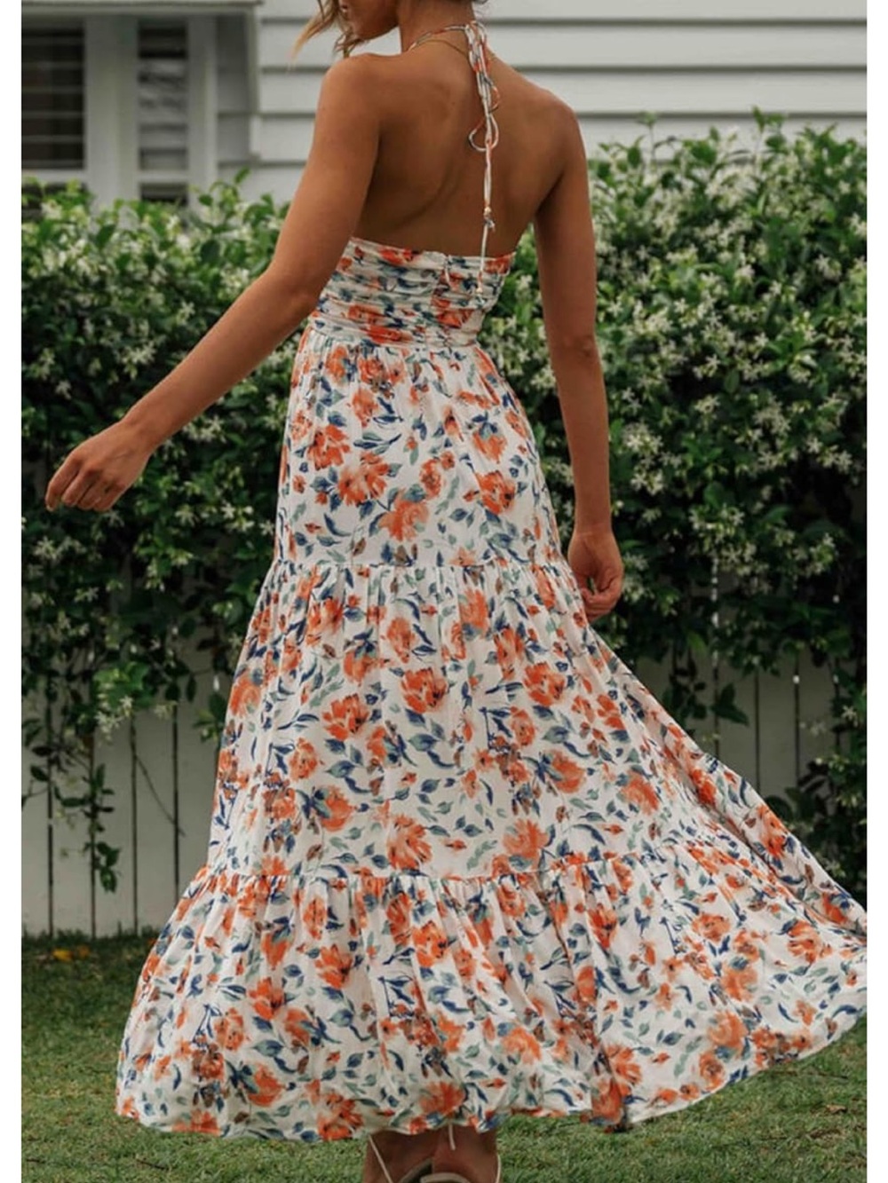 White and orange floral maxi halter dress - Picture 3 of 3